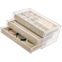 HUANGANG Acryl-Schmuck-Organizer-Box mit 3 Schubladen, für Perlen, Halsketten, Zubehör, Display-Tablett von HUANGANG