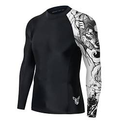 HUGE SPORTS Wildes Tier Rashguard Herren Langarm Kompression Schwimmshirt Schnelltrocknend Sonnenschutz (Tätowierter Wolf,S) von HUGE SPORTS