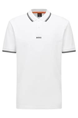 BOSS Herren PChup Poloshirt aus Baumwoll-Piqué mit Kontrast-Logo und Einfassungen am Kragen Weiß S von HUGO BOSS