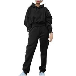 Damen-Jogginganzug, Sport-Sweatshirt, mit Tasche und Hose, Smoking, Überzug, Damen, Kapuzen-Sweatshirt, Langarm, bequem, 2-teiliges Set, Schwarz , 42 von HUGO BOSS