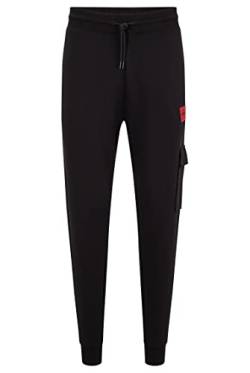 HUGO Herren Dwellrom Relaxed-Fit Jogginghose mit rotem Logo-Label Schwarz M von HUGO