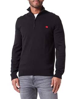 HUGO Herren San Quintus-C Strickpullover aus Baumwolle mit Troyerkragen und Logo-Etikett Schwarz001 S von HUGO