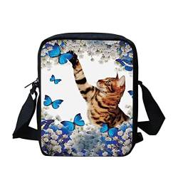 HUGS IDEA Animals Face Kleine Umhängetasche, Schultertasche, Lustige Katze Schmetterling Floral, Small von HUGS IDEA