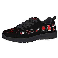 HUGS IDEA Mode Leichte Schaum Flats Sport Mode Cartoon Herzschlag Schwarz Elegante Laufschuhe Fitness Jogging Schuhe Gym Fitness Sportschuhe EU 45 von HUGS IDEA