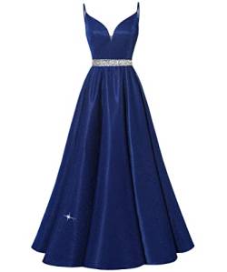 HUINI Abendkleider Lang Vintage Ballkleider Abiball Promkleider Glitzer Damen Hochzeitskleider Prinzessin Rückenfrei Partykleider Königsblau 36 von HUINI