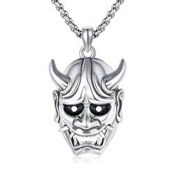 Oni Maske Halskette Sterling Silber Japanischer Teufel Hannya Maske Halskette Gothic Punk Schmuck Geschenk für Männer von HUKKUN