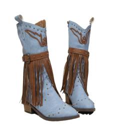 HUOQI , einfarbig, getorftes, Fliege hinten, dicker Absatz, lange Stiefel Hohe Mädchen (Blue, 37) von HUOQI