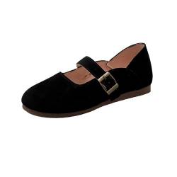 HUOQI Flache Sohle Einfarbig Freizeit Out Travel rutschfeste Weiche Bequeme Schnalle Große Größe Freizeitschuhe Schuhe Damen 97 (Black, 38) von HUOQI