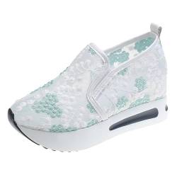 HUOQI Frauen Hohl Plattform Casual Schuhe Einfarbig Atmungsaktive Keil Espadrilles Damen Damen Schuhe (Green, 42) von HUOQI