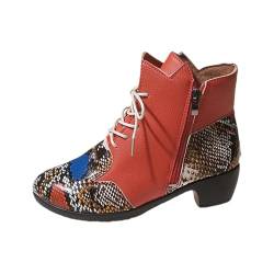 HUOQI Kurze Stiefel mit Farbblockdesign und modischem Print für Damen Mädchen 28 (Red, 42) von HUOQI