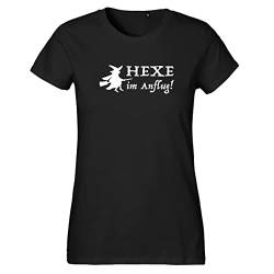 HUURAA Damen T-Shirt Hexe im Anflug Bio Baumwolle Fairtrade Oberteil Größe XXL Black mit witzigem Motiv Geschenk Idee für Freunde und Familie von HUURAA