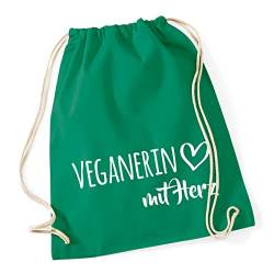 Huuraa Turnbeutel Veganerin mit Herz Daybag Baumwolle 12 Liter Kelly Green mit Motiv für die tollsten Menschen Geschenk Idee für Freunde und Familie von Huuraa