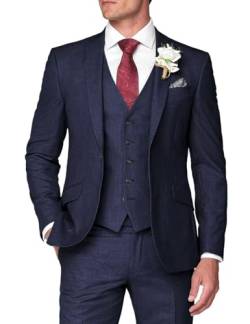 HUUTOE Herrenanzug, 3-teilig, normale Passform, Ein-Knopf-Blazer, Jacke, Weste, Hose, Smoking, Set, Business, Hochzeit, Trauzeugen, Abschlussball, Marineblau, L von HUUTOE