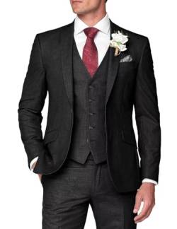 HUUTOE Herrenanzug, 3-teilig, normale Passform, Ein-Knopf-Blazer, Jacke, Weste, Hose, Smoking, Set, Business, Hochzeit, Trauzeugen, Abschlussball, Schwarz, L von HUUTOE