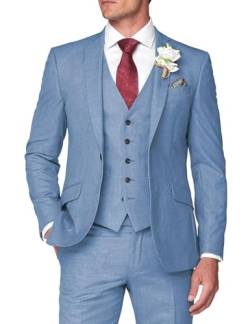 HUUTOE Herrenanzug, 3-teilig, normale Passform, Ein-Knopf-Blazer, Jacke, Weste, Hose, Smoking, Set, Business, Hochzeit, Trauzeugen, Abschlussball, dusty blue, XL von HUUTOE