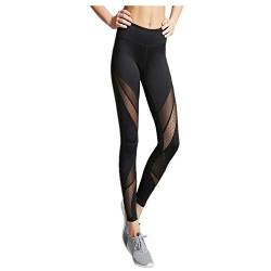 HUYURI Damen Sexy Sport Leggings, Tech Mesh Yoga-Fitness-Hose, Lange Streetwear Sporthose mit Netzeinsätzen Yogahose Laufhose Training Tights (Schwarz 3, XL) von HUYURI Hosen