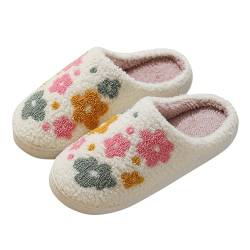 Damen Plüsch Pantoffeln - Leinen/Plüsch Pantoffeln Rutschfeste Flauschige Schlappen Für Damen Antirutsch-Sohle Pantoffeln Gäste Flache Hüttenschuhe Kuschelige Plüsch Slippers Einfarbig Women Winter von HUyydza