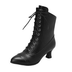 HUyydza Damen Kurze Gummistiefel - Herbst Winter Warm Schlupfstiefel 2024 Neu Retro Chunky Heels Goth Vintage Festival Anti-Rutsch Einfach Gummistiefel Bequem Gummistiefel Wanderschuhe von HUyydza