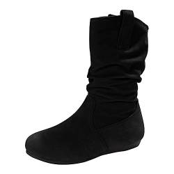 HUyydza Damen Kurze Gummistiefel - Leder Cowboy Boots Stiefeletten Traillaufschuhe Wanderschuhe Einfarbig Freizeit Retro Kurze Mittlerer Absatz Einfach Gummistiefel Bequem Sport Schneestiefel von HUyydza