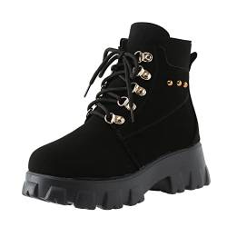 HUyydza Damen Kurze Gummistiefel - Wildleder Halbstiefel mit Blockabsatz Block Chunky Boots Cowboy Ankle Seitlicher Reißverschluss Breite Füße Warme Thermostiefel Schnürstiefel bis zur Mitte der Wade von HUyydza