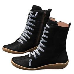 HUyydza Damen Langschaft Schneestiefel - Wildleder Halbstiefel mit Blockabsatz Western Cowboy Stiefel Schnüren Knöchel Outdoor, Herbst Winter Cowboy- und Bikerstiefel Sport Schneestiefel von HUyydza