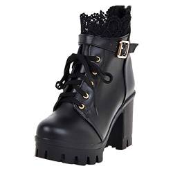 HUyydza Damen Stiefeletten/Boots - Herren Winter Barfußschuhe lässige atmungsaktiv Chunky Heels Goth Spitze Zehenpartie Einfach Gummistiefel Bequem erhältlich für Normale und breite Waden von HUyydza