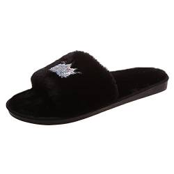 HUyydza Hausschuhe Damen Winter - Winter Warm Antirutsch Hausschuhe Flauschige Schlappen Für Damen Bequeme Hüttenschuhe Für Winter Trendiger Slipper rutschfeste Flache Slippers Einfarbig Women Winter von HUyydza