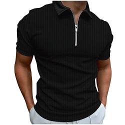 Herren Strick Poloshirt - urzarm Gerippt T-Shirt Polo-Hemd Sommer Workout Polohemd Baumwolle Freizeit Arbeit Herren V-Ausschnitt Kurzarm Poloshirt mit Tasche Komfortables Sportstyle von HUyydza