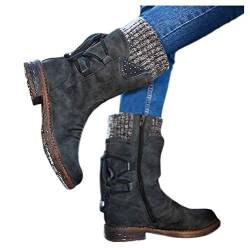 Langschaft Stiefel Damen - Herbst Winter Warm Schlupfstiefel Fashion PU-Leder Ritterboots Mittelalterliche Piratenstiefel niedriger Absatz Breite Füße Warme Thermostiefel Outdoor Hero Barfussschuhe von HUyydza