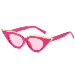 HVTVTLA Modische Katzenaugen-Sonnenbrille für Damen, kleiner Rahmen, Metalldekoration, Sonnenbrille für Herren, UV400, Rosa, Rot, Rosa, Einheitsgröße von HVTVTLA