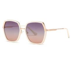 HVTVTLA Sonnenbrille Damen UV400 Sonnenbrille Herren Metallrahmen Autofahren Strand Party Reisen Blendschutz Brille, Roségold Lila, Einheitsgröße von HVTVTLA