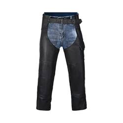 HWK Motorrad-Lederchaps für Damen und Herren, schwarze Motorradchaps für Straßenausschlagschutz und Allwetter-Komfort, Schwarz, 44 von HWK