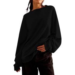 HXRYPG Sweatshirt Damen Pullover Rundhals Langarmshirt Oversize Shirt Locker Casual Sweatshirts ohne Kapuze Herbst Winter Bluse Tops Einfarbig/Farbblock Baumwolle Pulli 03 Schwarz XXL von HXRYPG