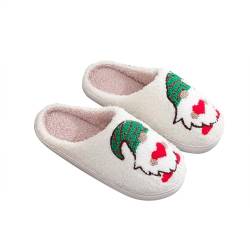 HXRYPG Weihnachts Hausschuhe Damen Warme Pantoffeln Flauschige Hüttenschuhe Winterhausschuhe Herren Hauspantoffeln Lustig Bettschuhe Schuhe Winter Slippers Kuschelig Schlappen Gutschein 02 Weiß 36 von HXRYPG