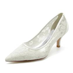 HXTYXCQ Damen Geschlossen Spitz Zehen Brautschuhe Slip Auf Hochzeit Kleid Schuhe Komfort Mittlerer Kätzchenabsatz Partei Abschlussball Pumps,Elfenbein,40 EU von HXTYXCQ