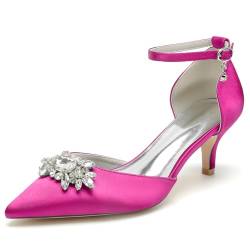 HXTYXCQ Damen Knöchelriemen Satin Brautschuhe Spitz Zehen Hochzeit Kleid Schuhe Komfort Mittlerer Knöchelriemen Partei Abschlussball Pumps Mit Strass,Fuchsia,36 EU von HXTYXCQ