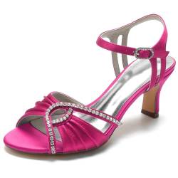 HXTYXCQ Damen Knöchelriemen Satin Hochzeit Kleid Schuhe Peep Toe Slingback Brautpumps Mit Strass Comfort Mittlerer Kätzchenabsatz Sandalen,Fuchsia,43 EU von HXTYXCQ