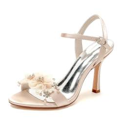 HXTYXCQ Damen Offene Zehen Slingback Hochzeit Sandalen Knöchelriemen Braut Pumps Mit Blumen Sexy Hoher Absatz Partei Abschlussball Kleid Schuhe,Champagne,40 EU von HXTYXCQ