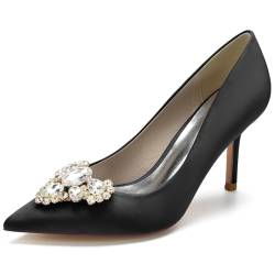 HXTYXCQ Damen Slip Auf Satin Hochzeit Kleid Pumps Mit Strass Sexy Hoher Absatz Brautschuhe Abendpartei Abschlussball Spitz Zehen Schuhe,Schwarz,38 EU von HXTYXCQ