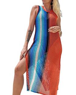 HYUET Damen Gestrickte Strandkleid Sommer Strandponcho Strandurlaub Badeanzug Bikini Cover-Ups Lang Gestrickte Strandkleid für Damen Sommer Pareos von HYUET