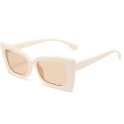 HYYZZC Quadratische Sonnenbrille für Damen, große Gläser mit Farbverlauf, rechteckig, weiße Sonnenbrille für Damen, Beige, Tee, Einheitsgröße von HYYZZC