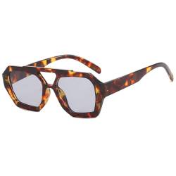 Quadratische Sonnenbrille für Damen und Herren, dicker Rahmen, Doppelsteg, Brillen, Polygon-Sonnenbrille für Damen, Blau, Bernsteingrau, Einheitsgröße von HYYZZC