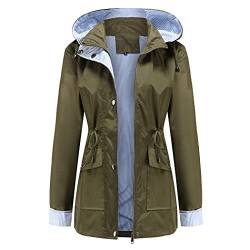 HZQIFEI Damen Regenjacke Regenmantel Windjacke mit Kapuze Leicht Jacke Windbreaker Outdoorjacke Winddicht Atmungsaktiv (Olivgrün, XL) von HZQIFEI