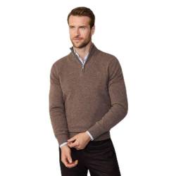 Hackett London Herren Lammwolle Hzip Strickwaren, Braun (Malt Beige), Large von Hackett London