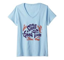 Damen A Shell Of A Good Time, Hummer, Langusten, Krebse, Meeresfrüchte T-Shirt mit V-Ausschnitt von Hadley Designs