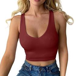 Haibang Crop Top Damen Sexy V Ausschnitt Tank Top Ärmellos Sommer Oberteile Slim Fit Sport Bauchfreie Tops Corset Top Basic Shirt Camisole von Haibang