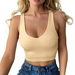 Haibang Crop Top Damen Sexy V Ausschnitt Tank Top Ärmellos Sommer Oberteile Slim Fit Sport Bauchfreie Tops Corset Top Basic Shirt Camisole von Haibang