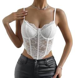 Haibang Damen Crop Top Spitze Sexy Spaghetti Bauchfrei Oberteile V-Ausschnitt Bralette Spitzen Corset Korsett Slim Fit Camisole Spitzentop Sommer Cami Tank Top von Haibang