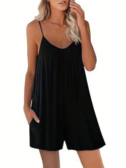 Haibang Jumpsuit Damen Sommer Elegant Lässiger Kurz Latzhosen Locker Träger Overall Einteiler Sexy Ärmellos Romper Verstellbar Spagettiträger Playsuit Hosenanzug Sommer Outfit mit Taschen von Haibang