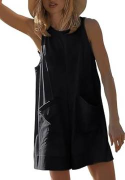 Haibang Jumpsuit Damen Sommer Locker Kurz Latzhosen Ärmellos Einteiler Shorts Lässig Baggy Overall Arbeitshose Weites Bein Romper Playsuit Elegant Hosenanzug Sommer Outfit mit Taschen von Haibang